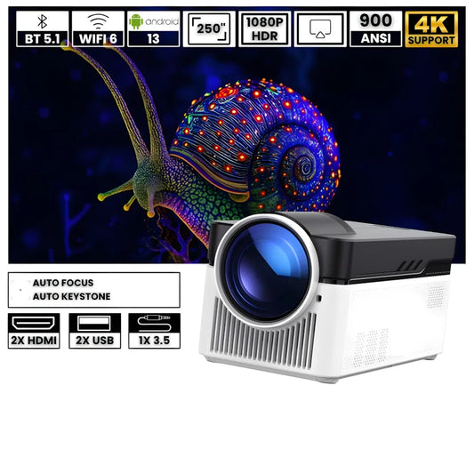 Projecteur Ultra Courte Focale – Full HD 1080p, Android 11, 900 ANSI Lumens, Autofocus, Wi-Fi 6, Bluetooth 5.4