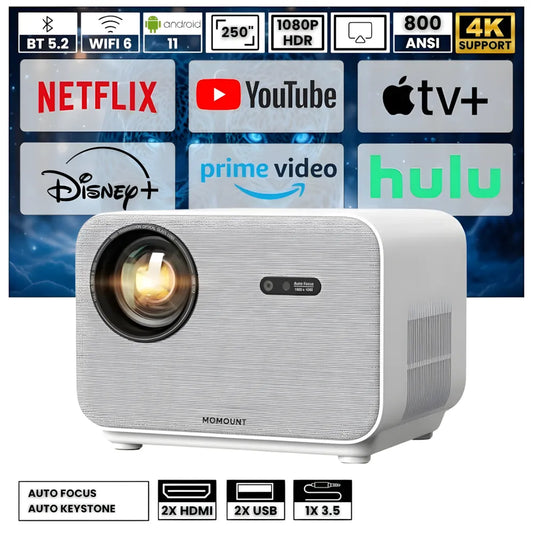 Projecteur Full HD Android – Autofocus, WiFi 6, Bluetooth 5.2, Streaming Sans Fil & Projection jusqu’à 300 pouces