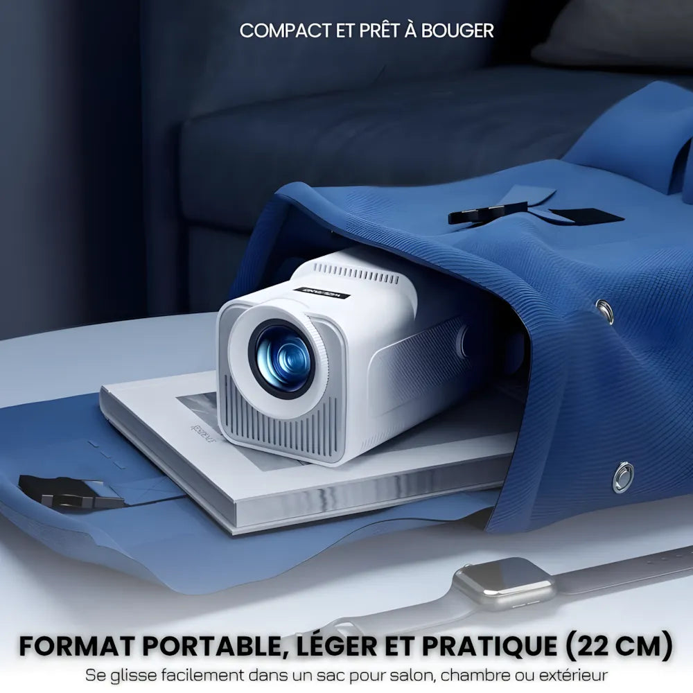 Projecteur Portable Full HD 1080p – Android 13, 500 ANSI Lumens, Autofocus, Base Rotative, Wi-Fi 6, Bluetooth 5.2