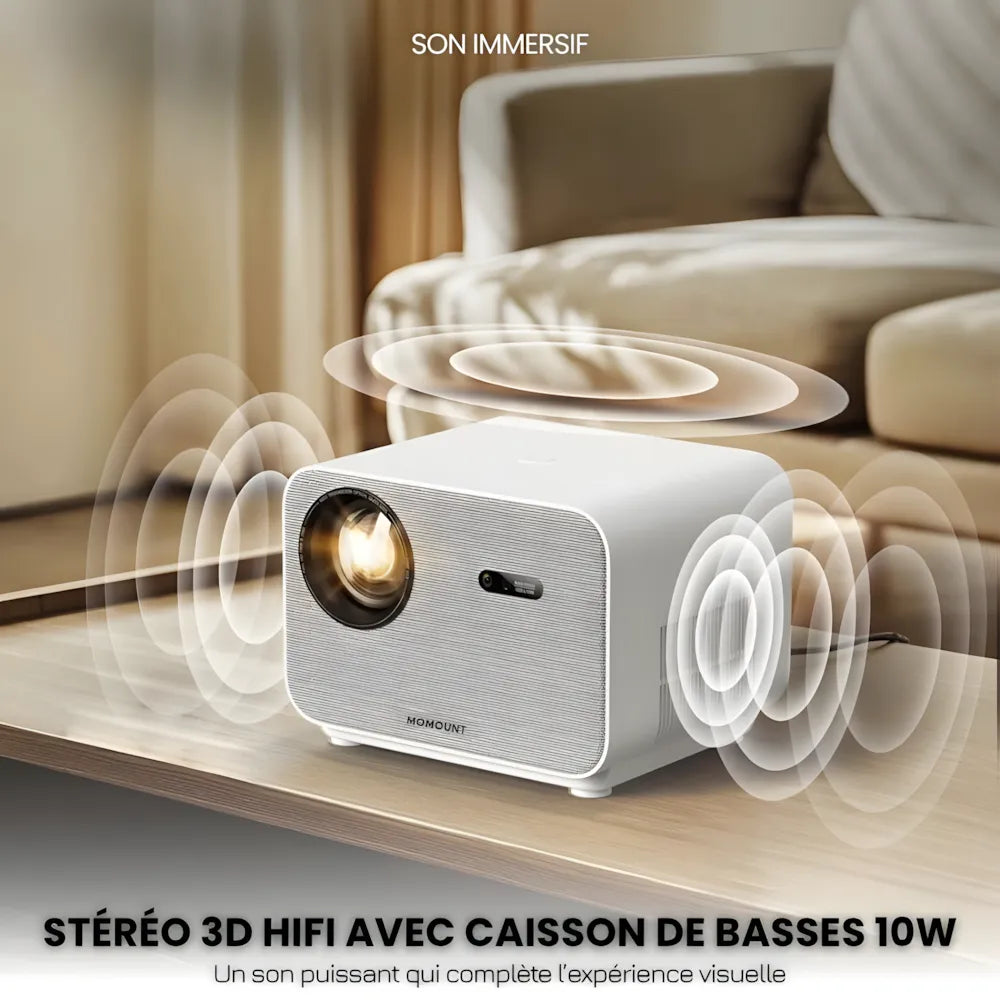 Projecteur Full HD Android – Autofocus, WiFi 6, Bluetooth 5.2, Streaming Sans Fil & Projection jusqu’à 300 pouces