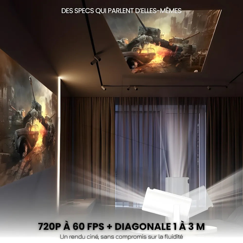 Projecteur Portable Android 11 – Wi-Fi 6, Bluetooth 5.0, HD 720p, Auto Focus, 120 pouces