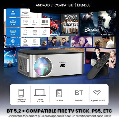Projecteur Intelligent Full HD – 1100 ANSI Lumens, Android 9.0, Auto Focus, Wi-Fi 5G, Bluetooth 5.1