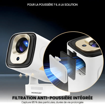 Vidéoprojecteur Portable Intelligent – Full HD 1080p, Android 11, Autofocus, WiFi 6, Bluetooth 5.4, Rotation 180°, Projection Courte