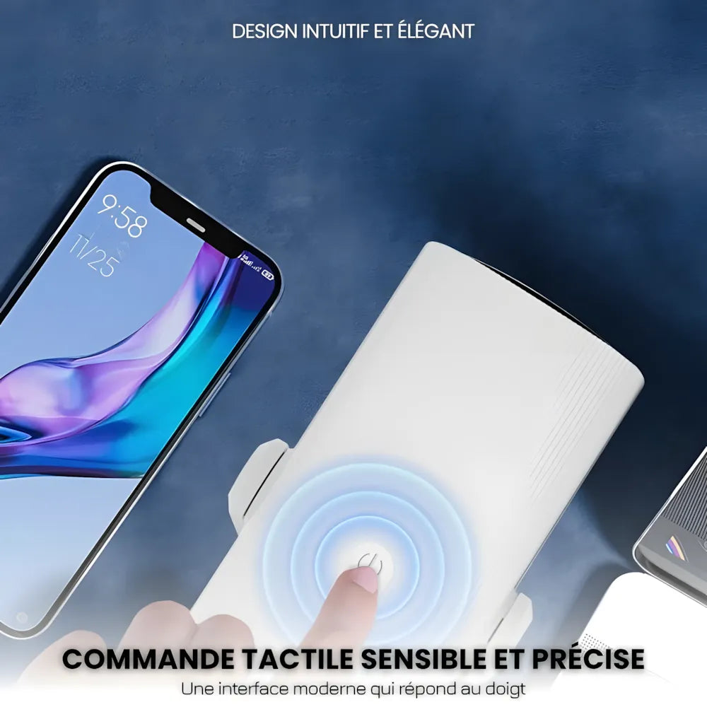 Projecteur Portable Flexible – Android 11, Angle 230°, Autofocus, Batterie, WiFi 5G, Bluetooth 5.2, Haut-parleurs 10W
