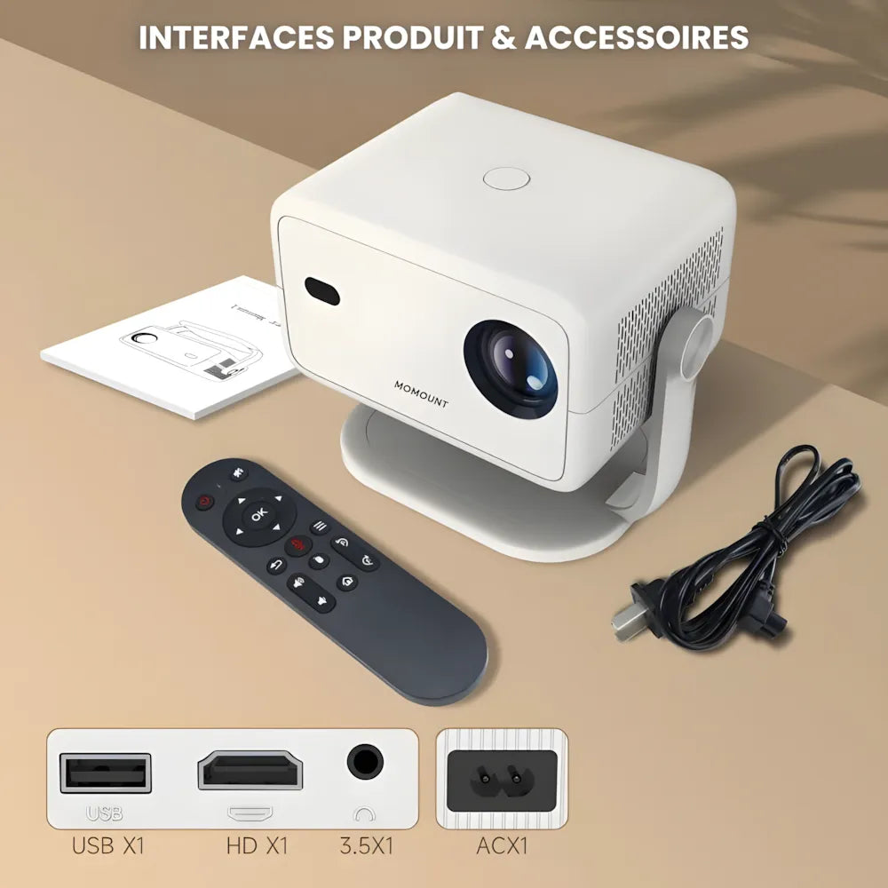 Projecteur Portable Android Intelligent – Full HD 1080p, Android 11, 650 ANSI Lumens, Auto Focus, Wi-Fi 6, Bluetooth 5.2, 360°