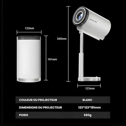 Mini Projecteur Portable Intelligent – Android 13, 500 ANSI Lumens, Wi-Fi 5G, Bluetooth 5.0, Rotation 90°, 150 pouces