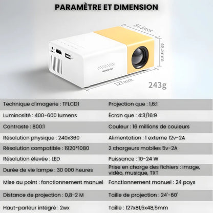 Mini Projecteur Nomade HD – Compact, Polyvalent, Simple et Efficace