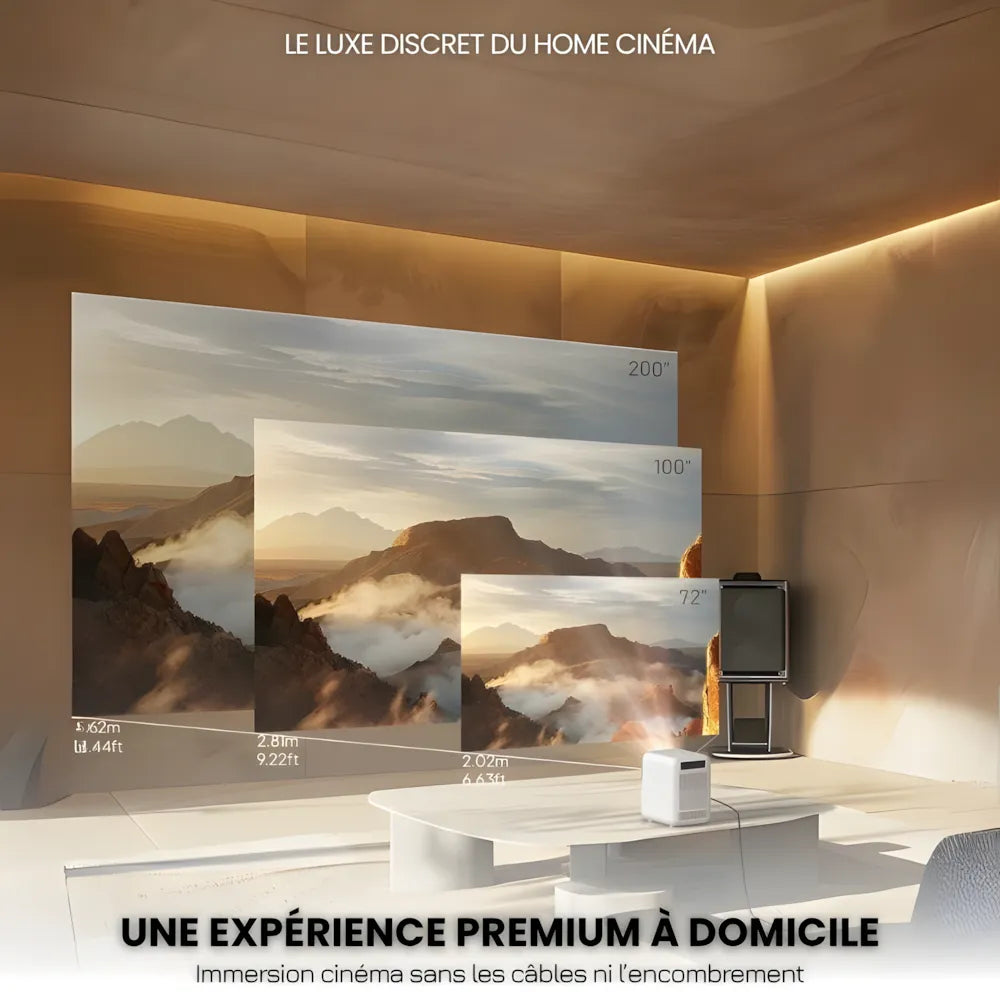 Projecteur Compact Android – HD 720p, Android 9.0, 300 ANSI Lumens, Auto Focus, Anti-Poussière, Jusqu'à 200 pouces