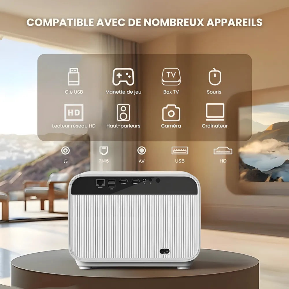 Projecteur Full HD Android – Autofocus, WiFi 6, Bluetooth 5.2, Streaming Sans Fil & Projection jusqu’à 300 pouces