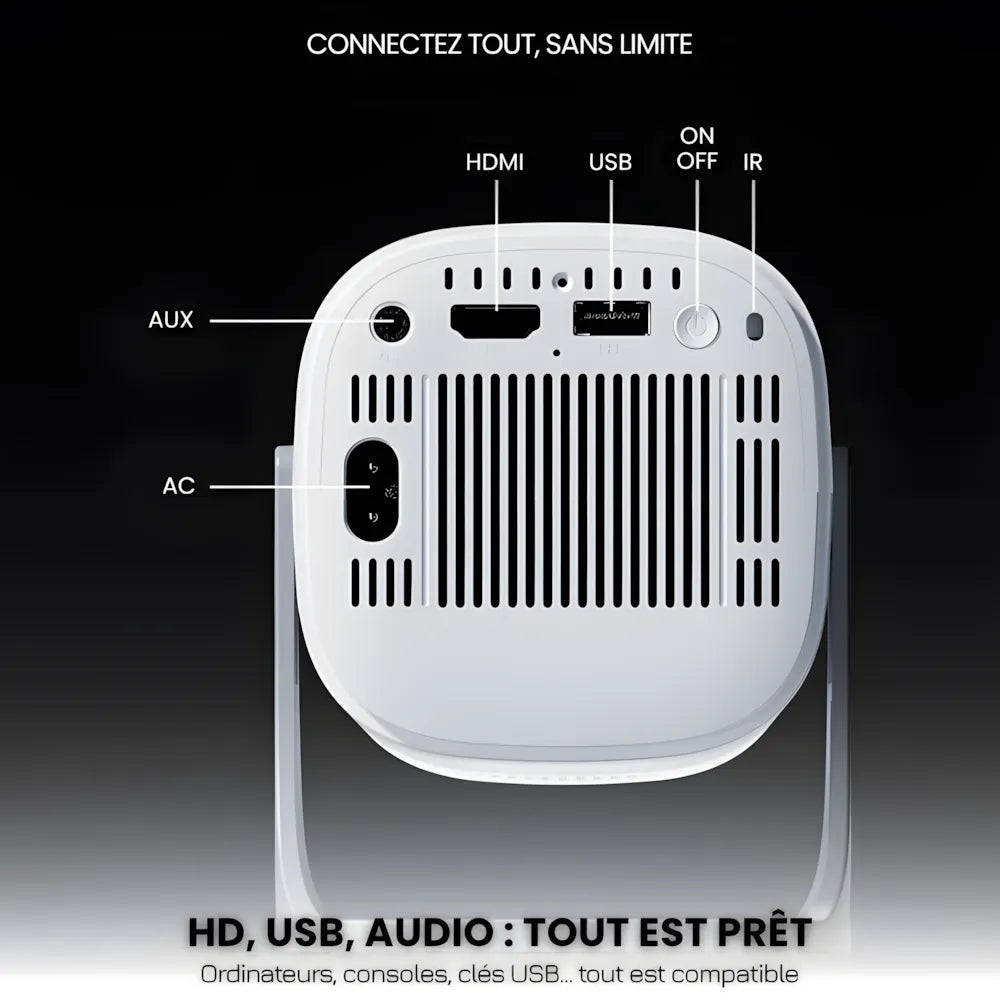 Projecteur Portable Android 11 – Wi-Fi 6, Bluetooth 5.0, HD 720p, Auto Focus, 120 pouces