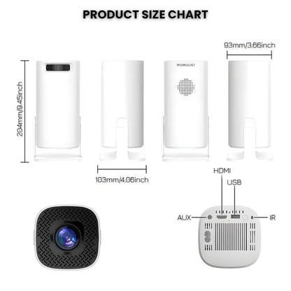 Projecteur Portable Android 11 – Wi-Fi 6, Bluetooth 5.0, HD 720p, Auto Focus, 120 pouces