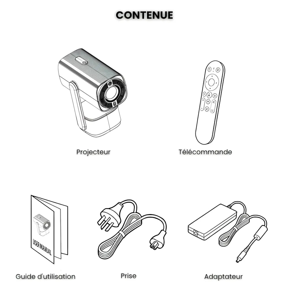 Projecteur Portable Flexible – Android 11, Angle 230°, Autofocus, Batterie, WiFi 5G, Bluetooth 5.2, Haut-parleurs 10W
