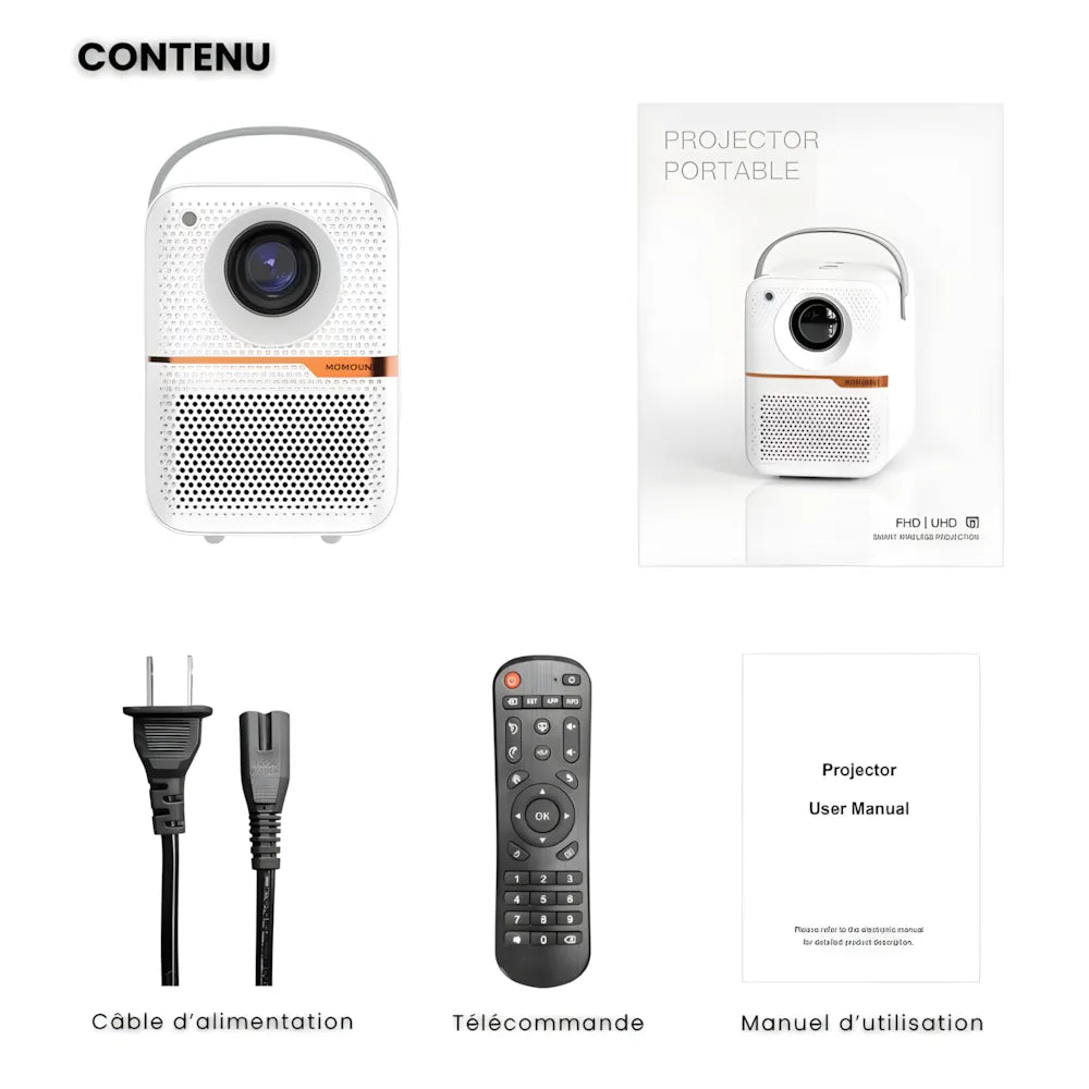 Mini Projecteur Portable Android – 300 ANSI Lumens, Autofocus, Android 10, Wi-Fi, Bluetooth 5.3, 6K Compatible