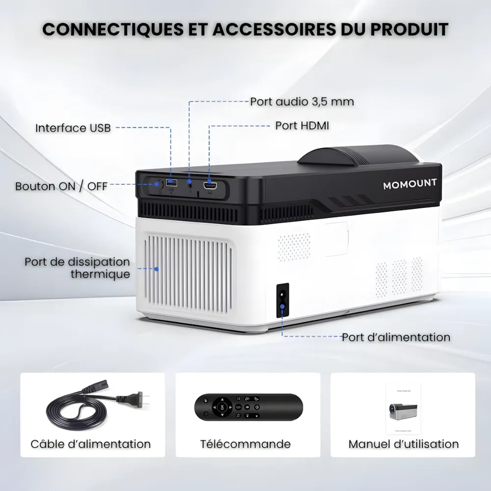 Projecteur Ultra Courte Focale – Full HD 1080p, Android 11, 900 ANSI Lumens, Autofocus, Wi-Fi 6, Bluetooth 5.4