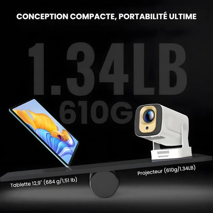 Vidéoprojecteur Portable Intelligent – Full HD 1080p, Android 11, Autofocus, WiFi 6, Bluetooth 5.4, Rotation 180°, Projection Courte