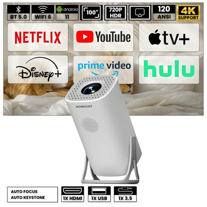 Projecteur Portable Android 11 – Wi-Fi 6, Bluetooth 5.0, HD 720p, Auto Focus, 120 pouces