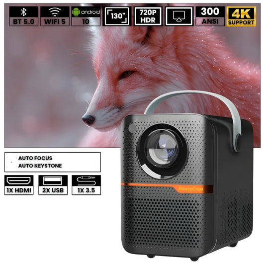 Mini Projecteur Portable Android – 300 ANSI Lumens, Autofocus, Android 10, Wi-Fi, Bluetooth 5.3, 6K Compatible