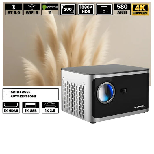 Projecteur Full HD Android – 1080p Natif, 580 ANSI Lumens, Correction Auto, Zoom Optique 1.35x, Bluetooth, Jusqu’à 150 pouces