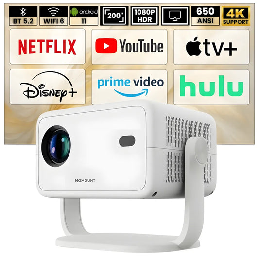 Projecteur Portable Android Intelligent – Full HD 1080p, Android 11, 650 ANSI Lumens, Auto Focus, Wi-Fi 6, Bluetooth 5.2, 360°