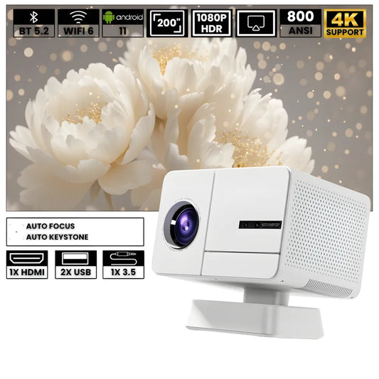 Projecteur Home Cinéma 1080p – Android 11, 800 ANSI Lumens, Autofocus, Wi-Fi, Bluetooth