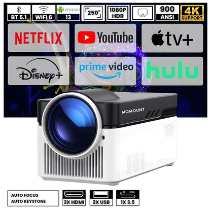 Projecteur Ultra Courte Focale – Full HD 1080p, Android 11, 900 ANSI Lumens, Autofocus, Wi-Fi 6, Bluetooth 5.4