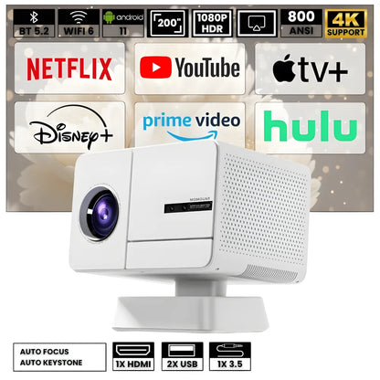 Projecteur Home Cinéma 1080p – Android 11, 800 ANSI Lumens, Autofocus, Wi-Fi, Bluetooth