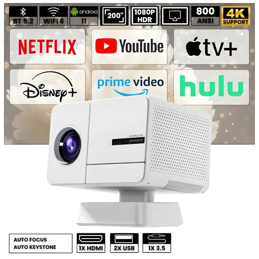 Projecteur Home Cinéma 1080p – Android 11, 800 ANSI Lumens, Autofocus, Wi-Fi, Bluetooth
