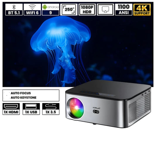 Projecteur Intelligent Full HD – 1100 ANSI Lumens, Android 9.0, Auto Focus, Wi-Fi 5G, Bluetooth 5.1
