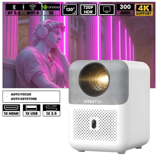 Projecteur Compact Android – HD 720p, Android 9.0, 300 ANSI Lumens, Auto Focus, Anti-Poussière, Jusqu'à 200 pouces