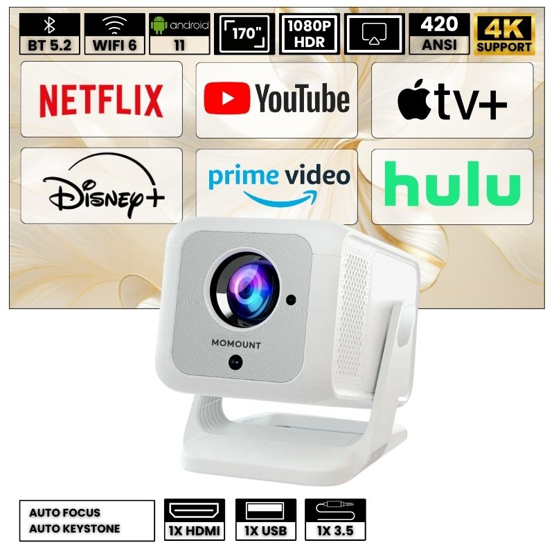 Projecteur 1080P Android 11 – Autofocus, WiFi 6 & BT 5.2 Full HD