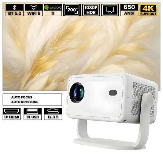 Projecteur Portable Android Intelligent – Full HD 1080p, Android 11, 650 ANSI Lumens, Auto Focus, Wi-Fi 6, Bluetooth 5.2, 360°