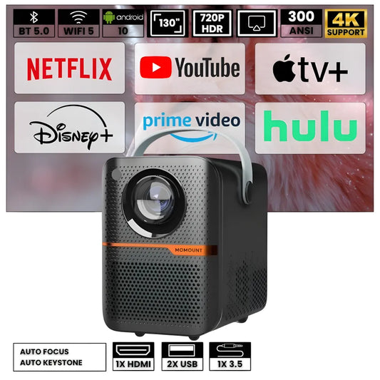 Mini Projecteur Portable Android – 300 ANSI Lumens, Autofocus, Android 10, Wi-Fi, Bluetooth 5.3, 6K Compatible