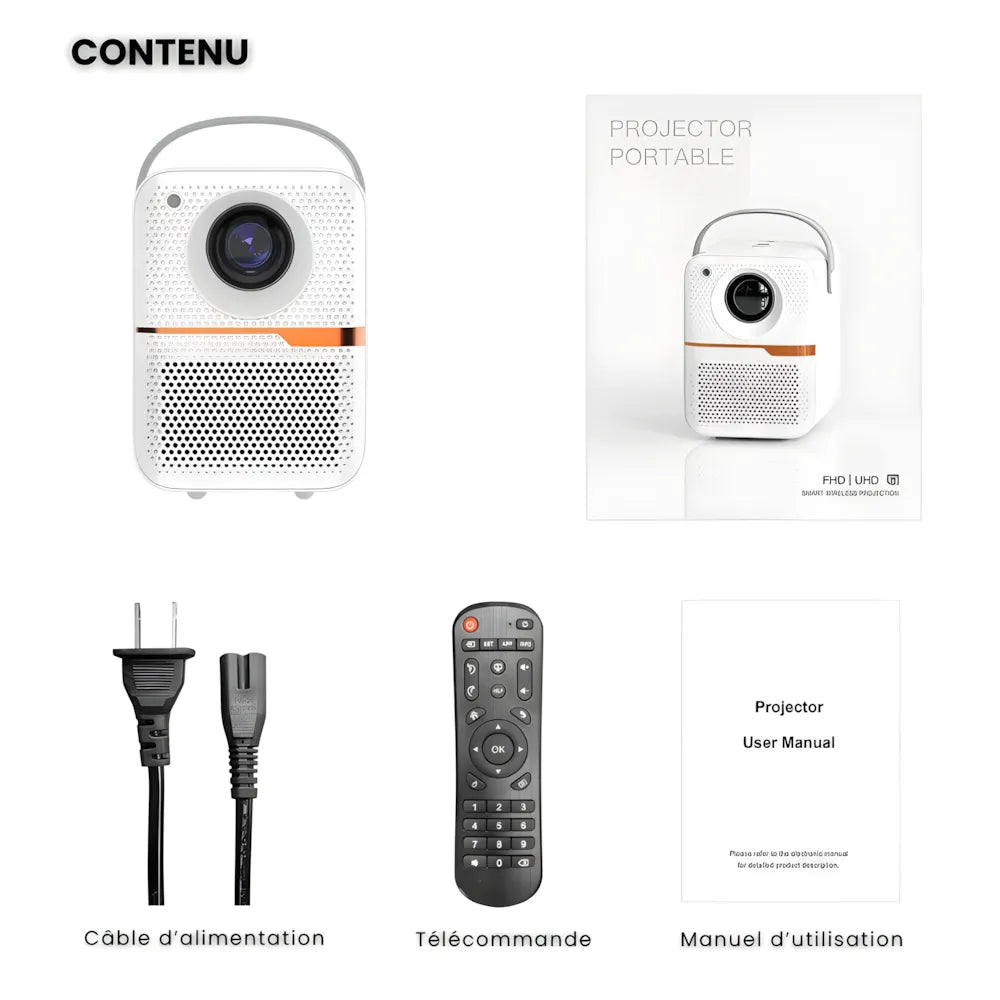 Mini Projecteur Portable Android – 300 ANSI Lumens, Autofocus, Android 10, Wi-Fi, Bluetooth 5.3, 6K Compatible