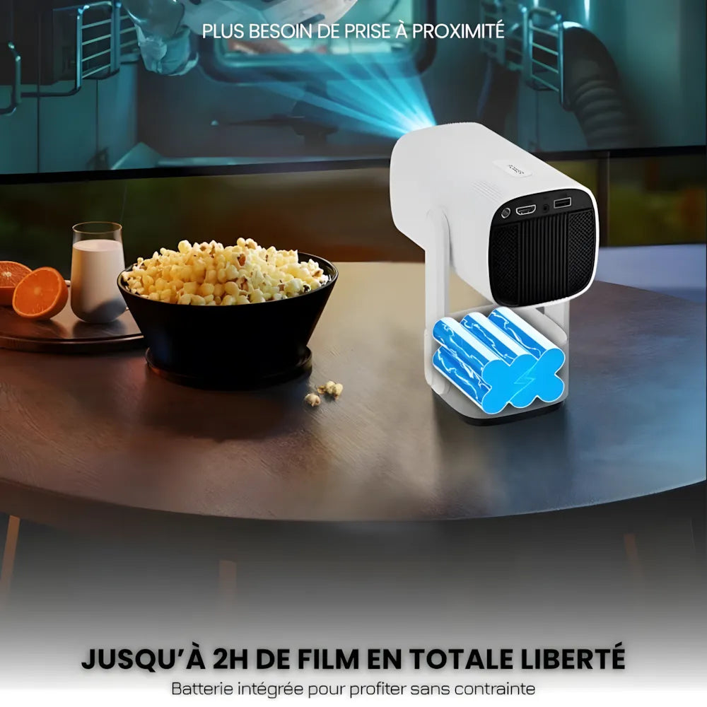 Projecteur Portable Flexible – Android 11, Angle 230°, Autofocus, Batterie, WiFi 5G, Bluetooth 5.2, Haut-parleurs 10W