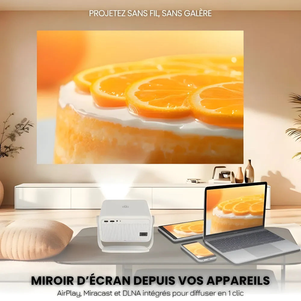 Projecteur Portable Android Intelligent – Full HD 1080p, Android 11, 650 ANSI Lumens, Auto Focus, Wi-Fi 6, Bluetooth 5.2, 360°
