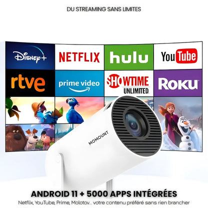 Projecteur Portable HD Smart – Android 11, Base Rotative 180°, Autofocus, 260 ANSI, WiFi 6, Bluetooth 5.0