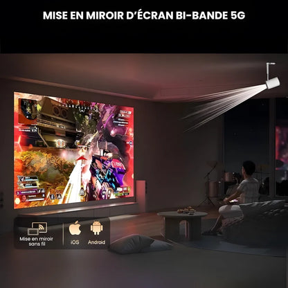 Mini Projecteur Portable Intelligent – Android 13, 500 ANSI Lumens, Wi-Fi 5G, Bluetooth 5.0, Rotation 90°, 150 pouces