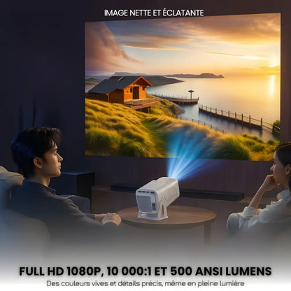 Projecteur Portable Full HD 1080p – Android 13, 500 ANSI Lumens, Autofocus, Base Rotative, Wi-Fi 6, Bluetooth 5.2