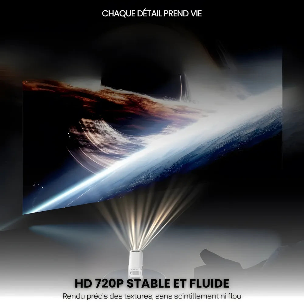 Projecteur Portable Android 11 – Wi-Fi 6, Bluetooth 5.0, HD 720p, Auto Focus, 120 pouces