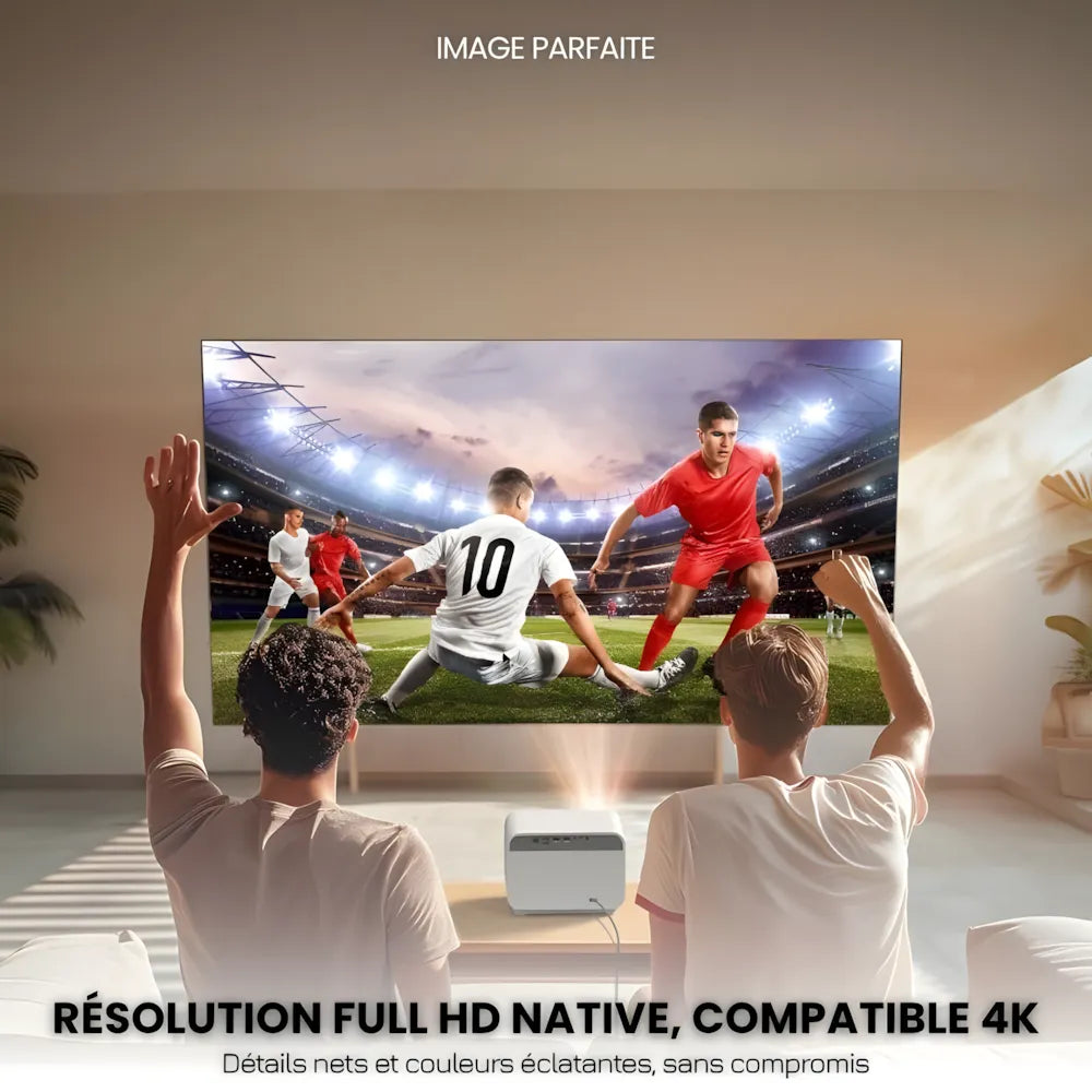 Projecteur Full HD Android – Autofocus, WiFi 6, Bluetooth 5.2, Streaming Sans Fil & Projection jusqu’à 300 pouces