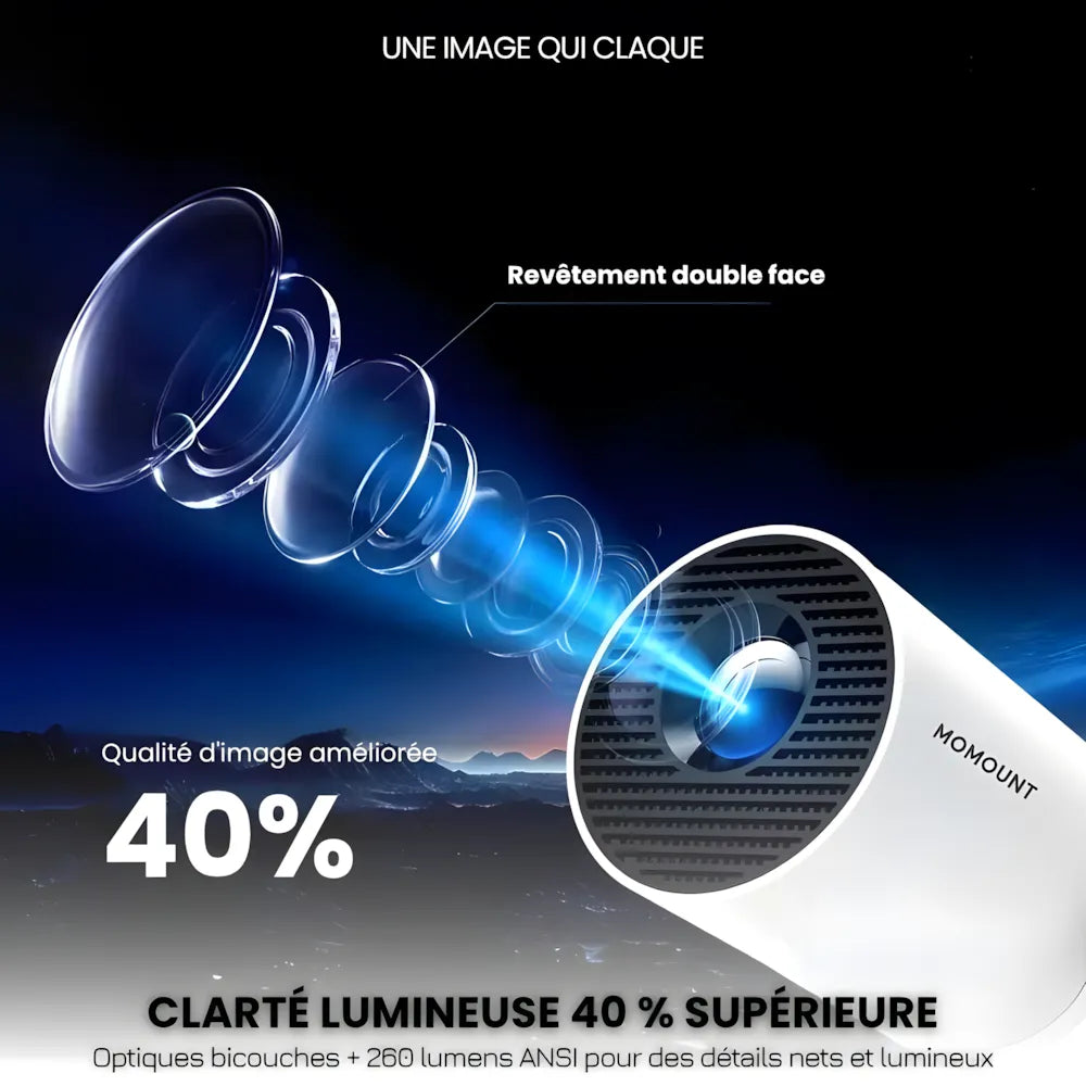 Projecteur Portable HD Smart – Android 11, Base Rotative 180°, Autofocus, 260 ANSI, WiFi 6, Bluetooth 5.0