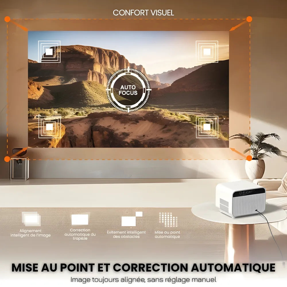 Projecteur Full HD Android – Autofocus, WiFi 6, Bluetooth 5.2, Streaming Sans Fil & Projection jusqu’à 300 pouces