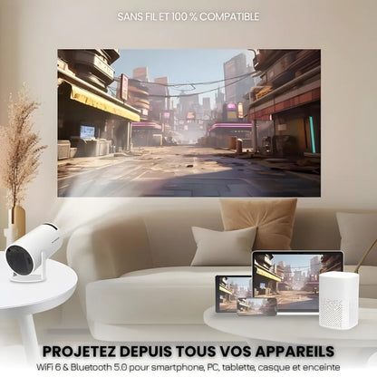 Projecteur Portable HD Smart – Android 11, Base Rotative 180°, Autofocus, 260 ANSI, WiFi 6, Bluetooth 5.0