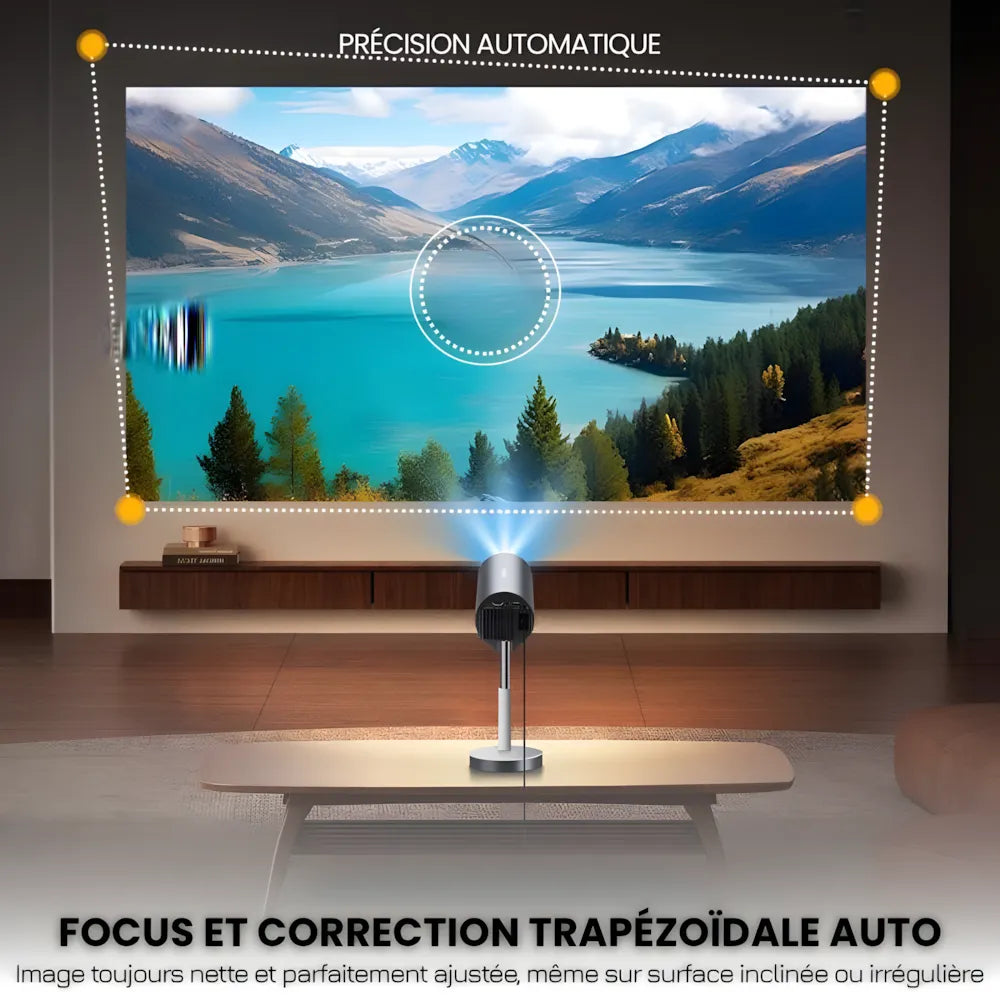 Mini Projecteur Portable Intelligent – Android 13, 500 ANSI Lumens, Wi-Fi 5G, Bluetooth 5.0, Rotation 90°, 150 pouces