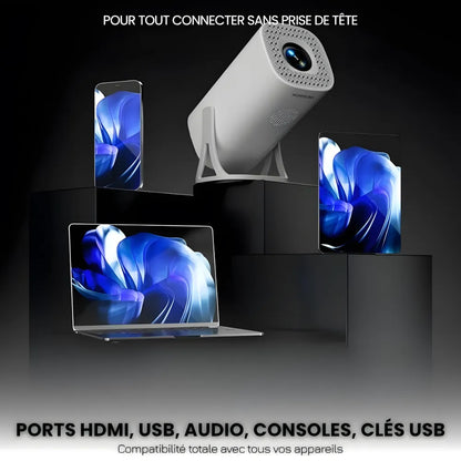 Projecteur Portable Android 11 – Wi-Fi 6, Bluetooth 5.0, HD 720p, Auto Focus, 120 pouces