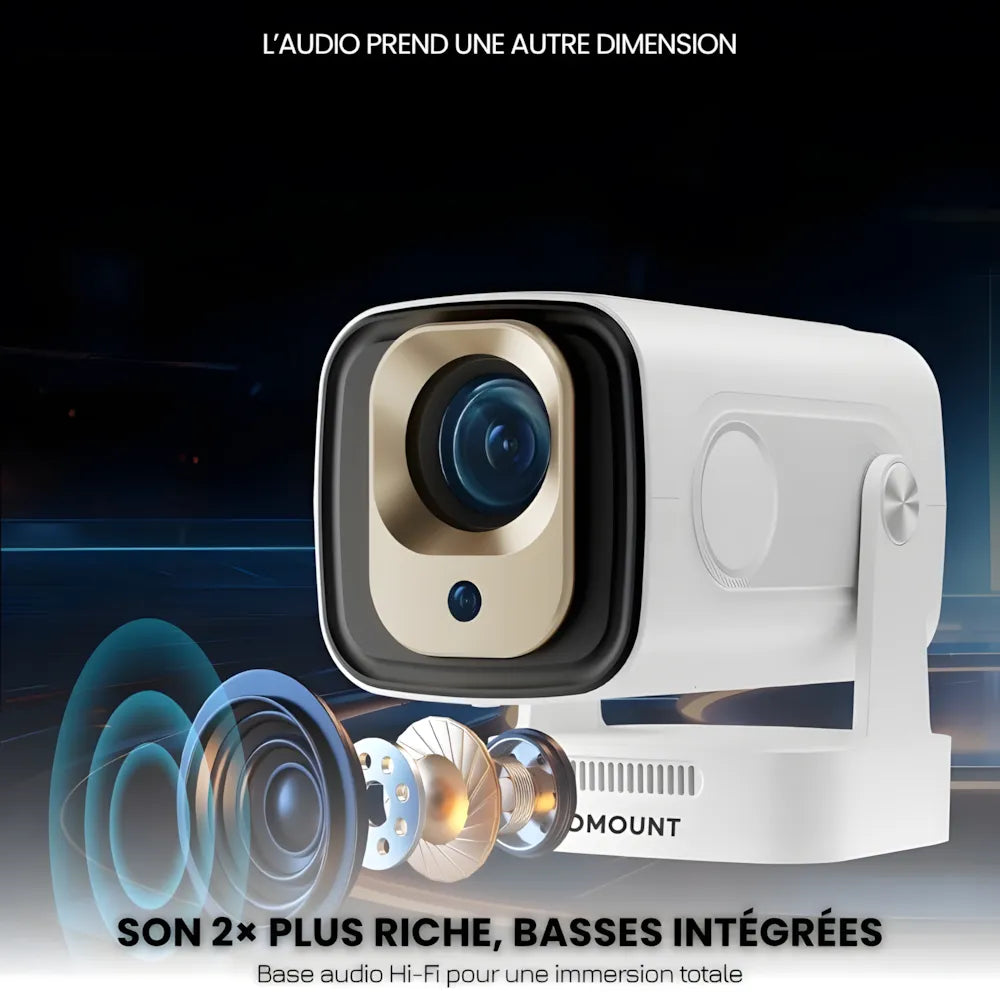 Vidéoprojecteur Portable Intelligent – Full HD 1080p, Android 11, Autofocus, WiFi 6, Bluetooth 5.4, Rotation 180°, Projection Courte