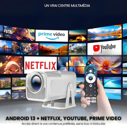 Projecteur Portable Full HD 1080p – Android 13, 500 ANSI Lumens, Autofocus, Base Rotative, Wi-Fi 6, Bluetooth 5.2