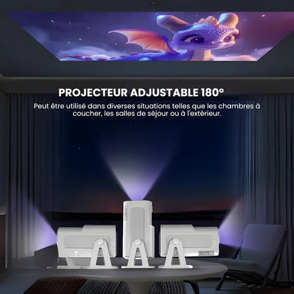 Projecteur Portable Full HD 1080p – Android 13, 500 ANSI Lumens, Autofocus, Base Rotative, Wi-Fi 6, Bluetooth 5.2