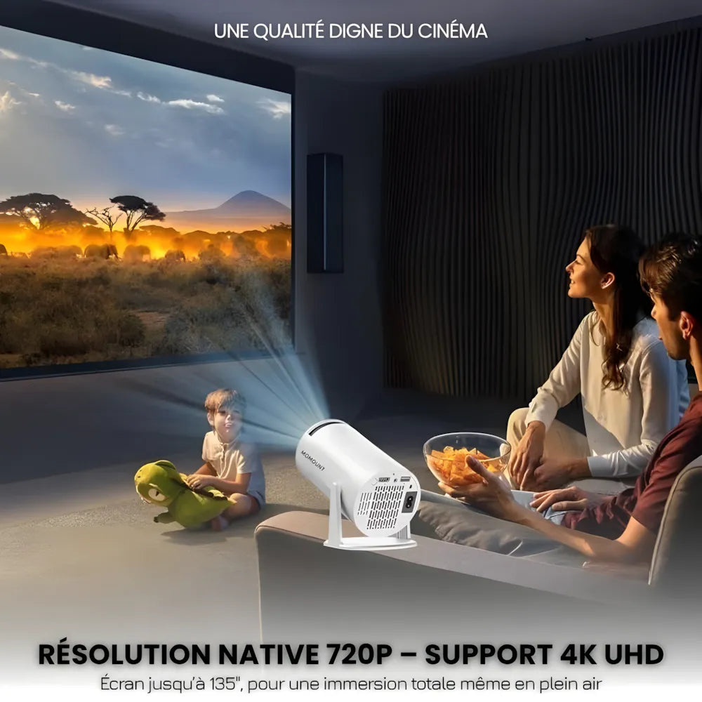 Projecteur Portable HD Smart – Android 11, Base Rotative 180°, Autofocus, 260 ANSI, WiFi 6, Bluetooth 5.0