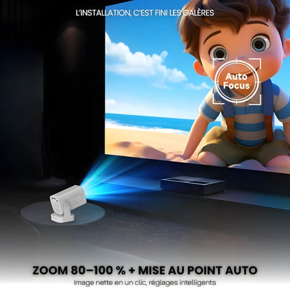 Vidéoprojecteur Portable Intelligent – Full HD 1080p, Android 11, Autofocus, WiFi 6, Bluetooth 5.4, Rotation 180°, Projection Courte